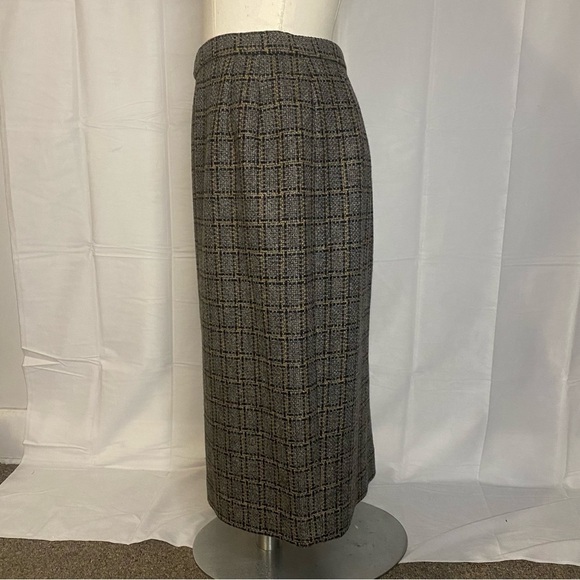 Pendleton Grey Wool Plaid Tan Black Grid Knee Length Midi Skirt size 12 - Picture 3 of 9